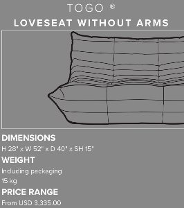 togo loveseat without arms